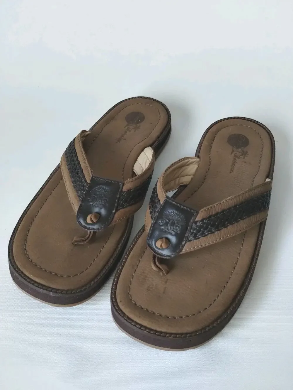 Tommy Bahama Anchor's Away Flip Flop Sandals Mens Size 10 Brown Tan Leather